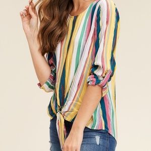 New Striped Blouse with 3/4 Roll Sleeve